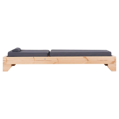 Beach Lounger With Cushion Korinos Hm10776.30t Pine Wood--textilene Cover In Grey 79x204x77hcm