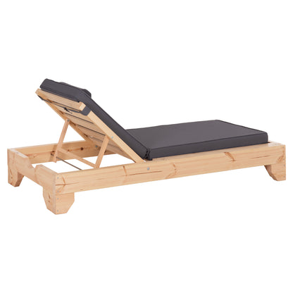 Beach Lounger With Cushion Korinos Hm10776.30t Pine Wood--textilene Cover In Grey 79x204x77hcm