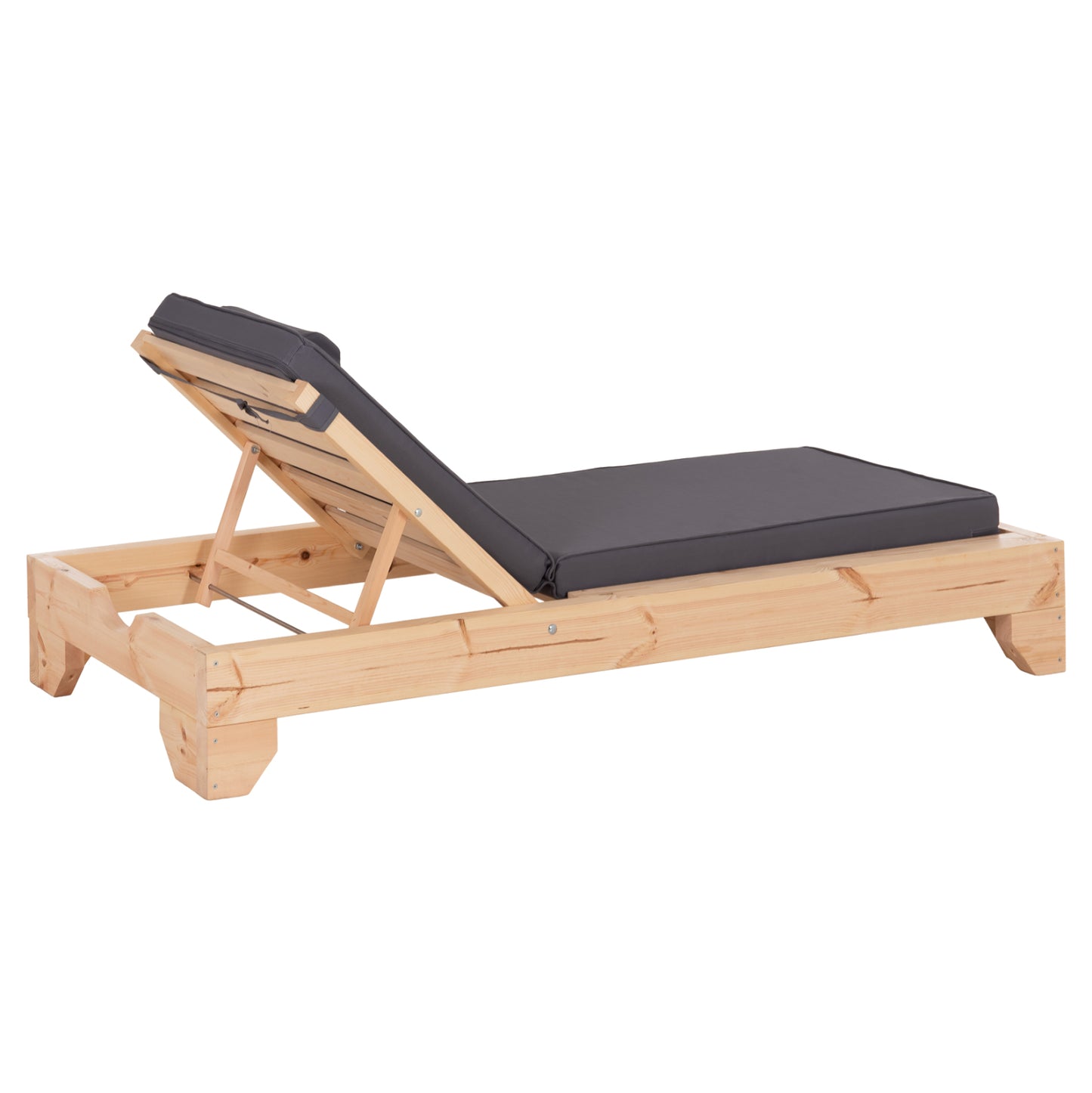 Beach Lounger With Cushion Korinos Hm10776.30t Pine Wood--textilene Cover In Grey 79x204x77hcm