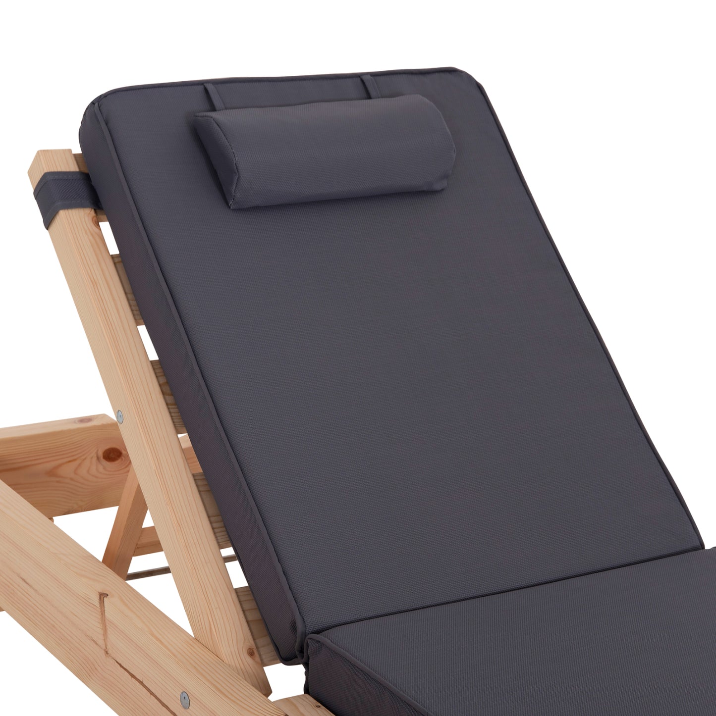 Beach Lounger With Cushion Korinos Hm10776.30t Pine Wood--textilene Cover In Grey 79x204x77hcm