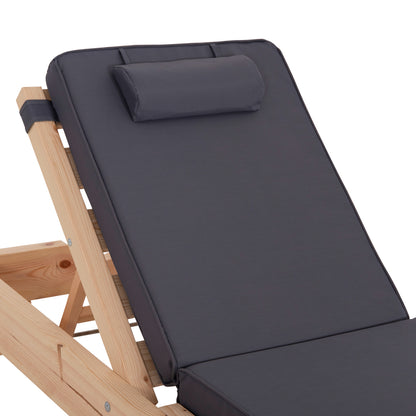 Beach Lounger With Cushion Korinos Hm10776.30t Pine Wood--textilene Cover In Grey 79x204x77hcm