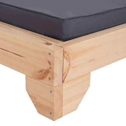 Beach Lounger With Cushion Korinos Hm10776.30t Pine Wood--textilene Cover In Grey 79x204x77hcm
