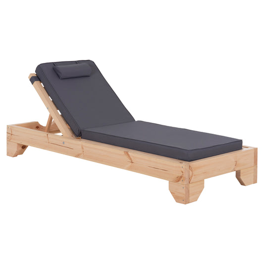 Beach Lounger With Cushion Korinos Hm10776.30t Pine Wood--textilene Cover In Grey 79x204x77hcm