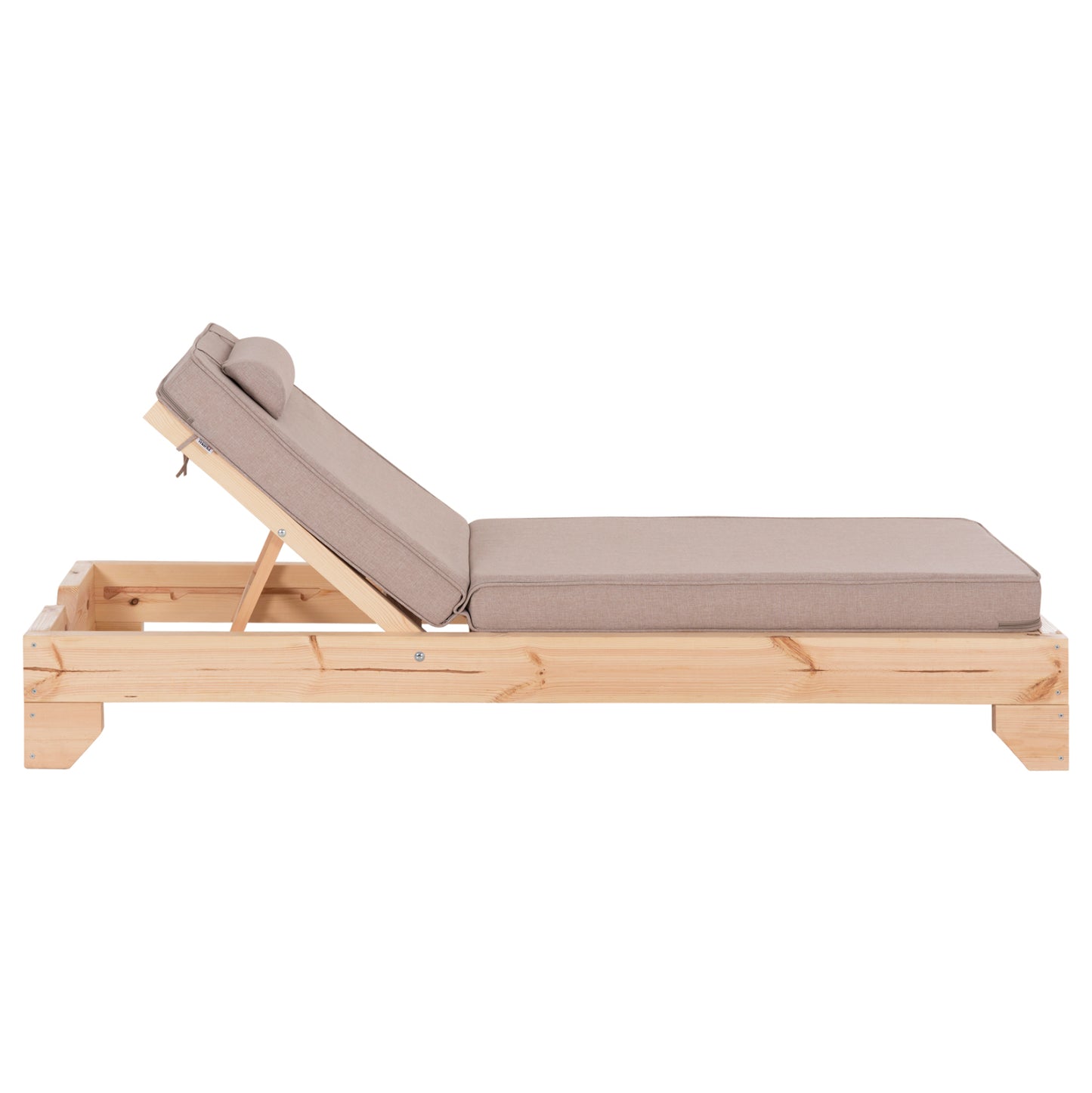 Beach Lounger With Cushion Korinos Hm10778.72 Pine Wood--olefin Cover In Beige 79x204x77hcm.