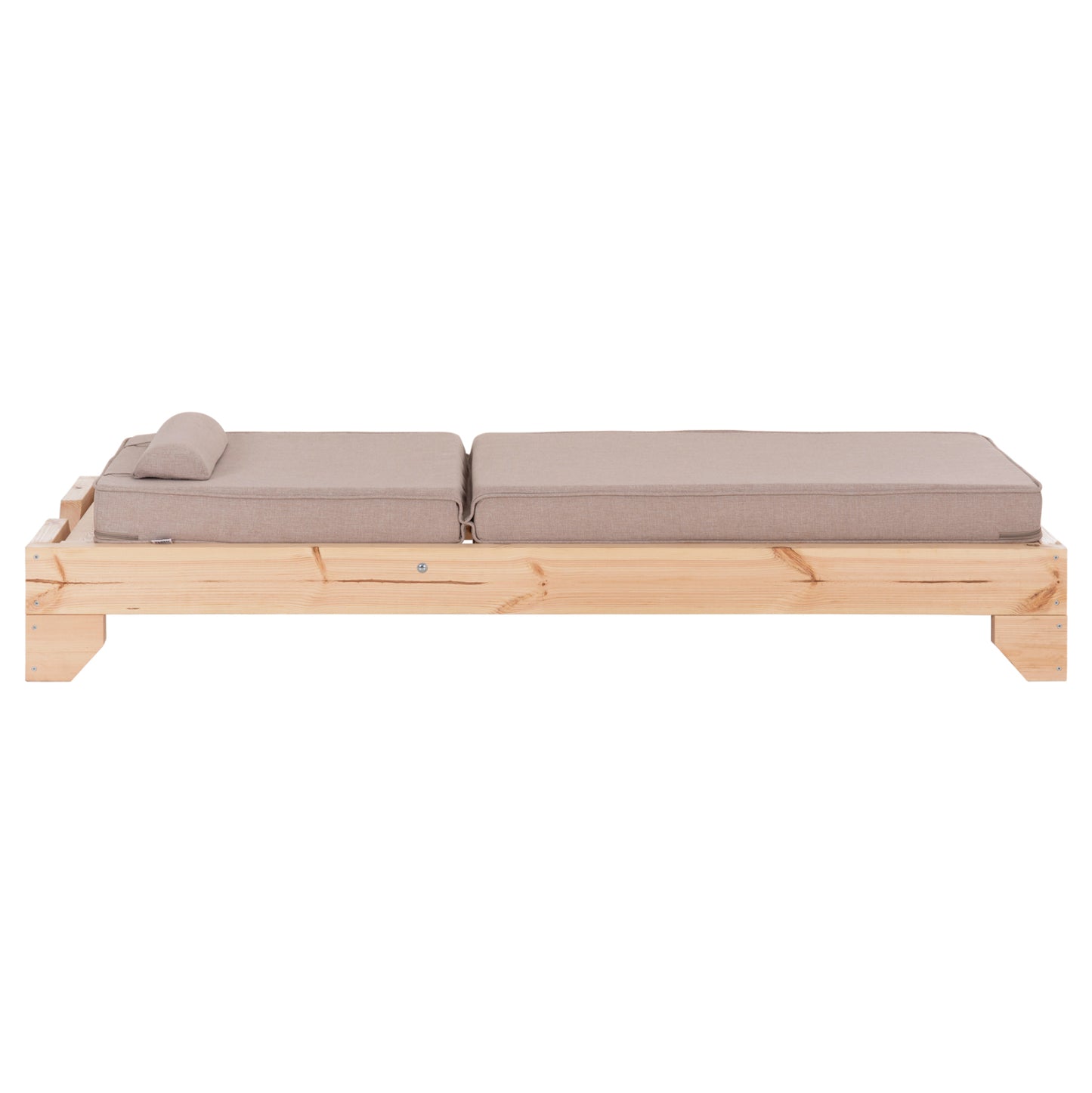 Beach Lounger With Cushion Korinos Hm10778.72 Pine Wood--olefin Cover In Beige 79x204x77hcm.