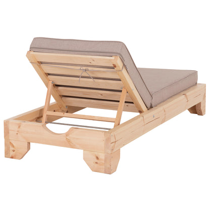 Beach Lounger With Cushion Korinos Hm10778.72 Pine Wood--olefin Cover In Beige 79x204x77hcm.