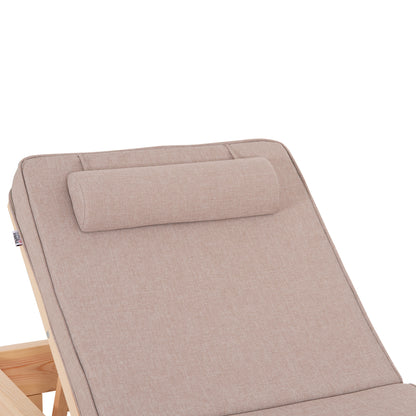 Beach Lounger With Cushion Korinos Hm10778.72 Pine Wood--olefin Cover In Beige 79x204x77hcm.