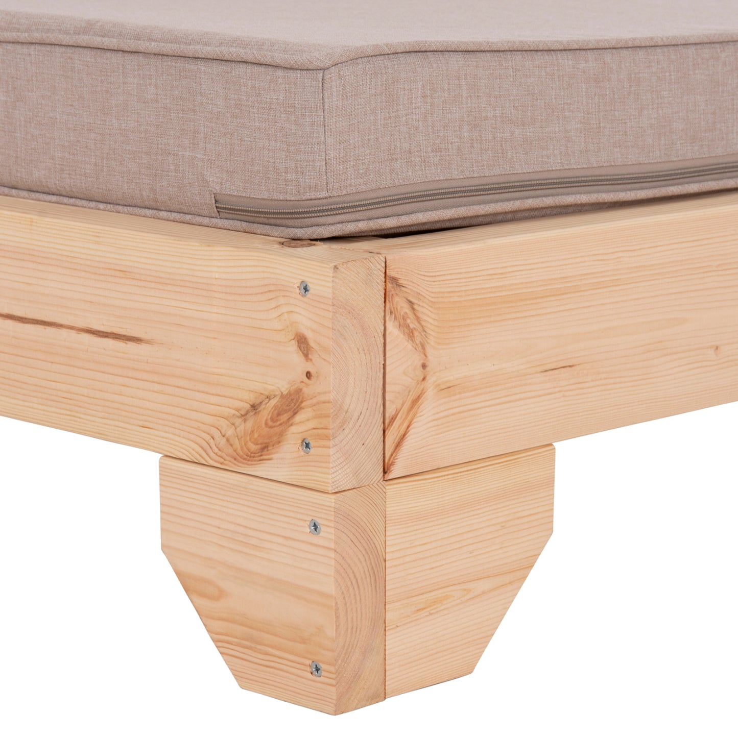 Beach Lounger With Cushion Korinos Hm10778.72 Pine Wood--olefin Cover In Beige 79x204x77hcm.