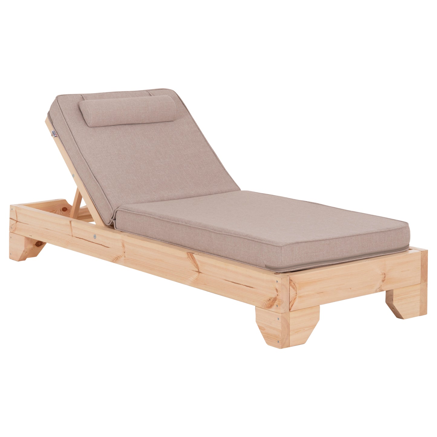 Beach Lounger With Cushion Korinos Hm10778.72 Pine Wood--olefin Cover In Beige 79x204x77hcm.