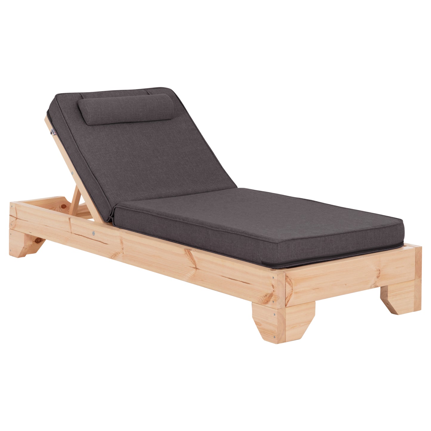Beach Lounger With Cushion Korinos Hm10778.73 Pine Wood--olefin Cover In Grey 79x204x77hcm.