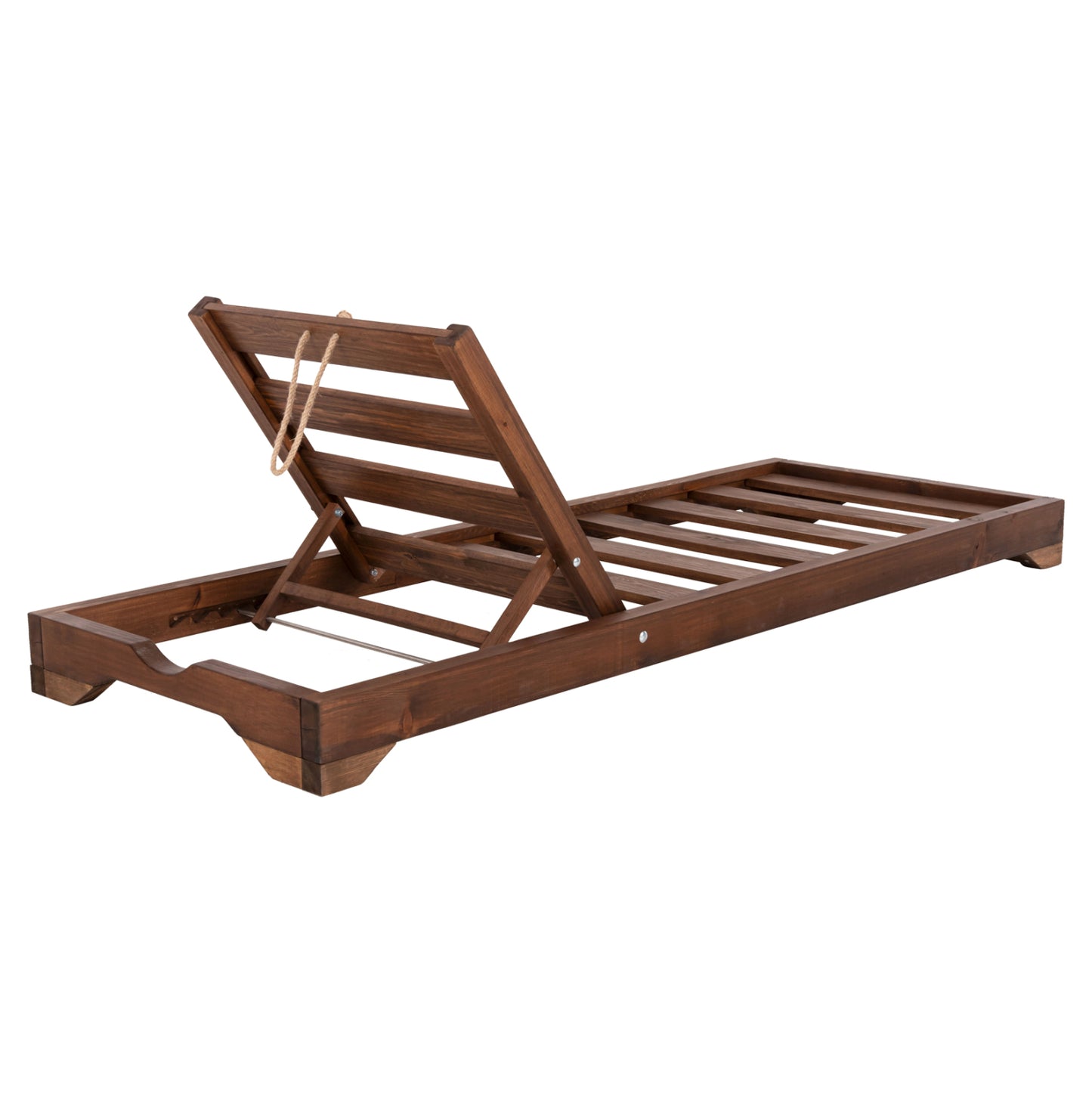 Beach Lounger With Short Legs Ikaria Hm6107.01 Pine Wood In Walnut Color-frame Only 80x208x100hcm.