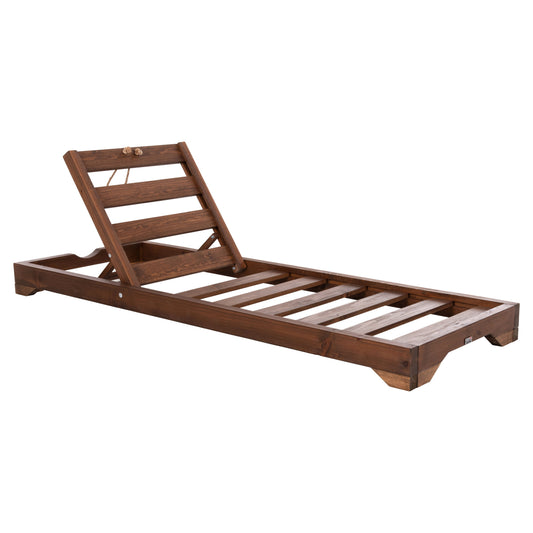 Beach Lounger With Short Legs Ikaria Hm6107.01 Pine Wood In Walnut Color-frame Only 80x208x100hcm.