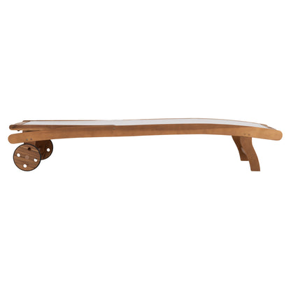 Sunlounger With Wheels Liora Hm6544 Acacia Wood--textilene In Ecru 196.5x62.5x90hcm.