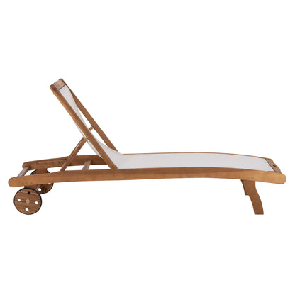 Sunlounger With Wheels Liora Hm6544 Acacia Wood--textilene In Ecru 196.5x62.5x90hcm.
