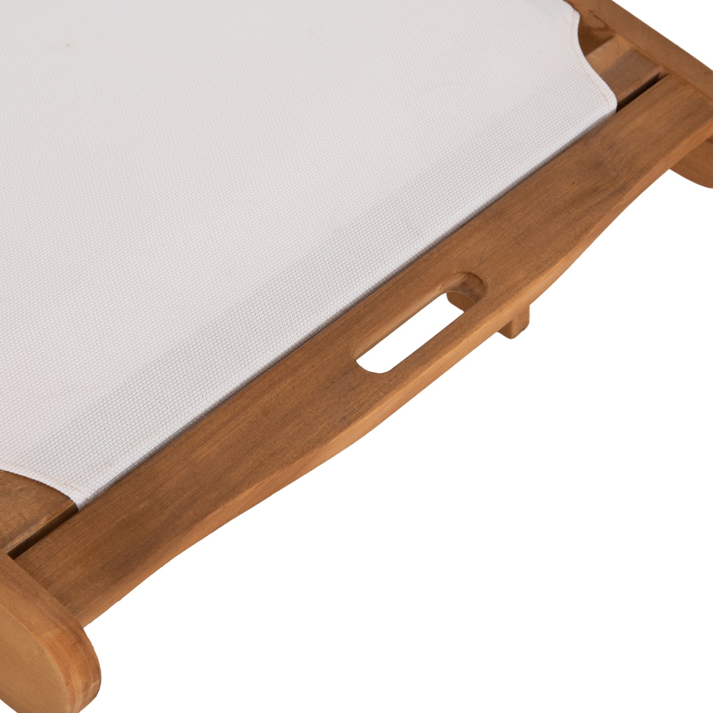 Sunlounger With Wheels Liora Hm6544 Acacia Wood--textilene In Ecru 196.5x62.5x90hcm.