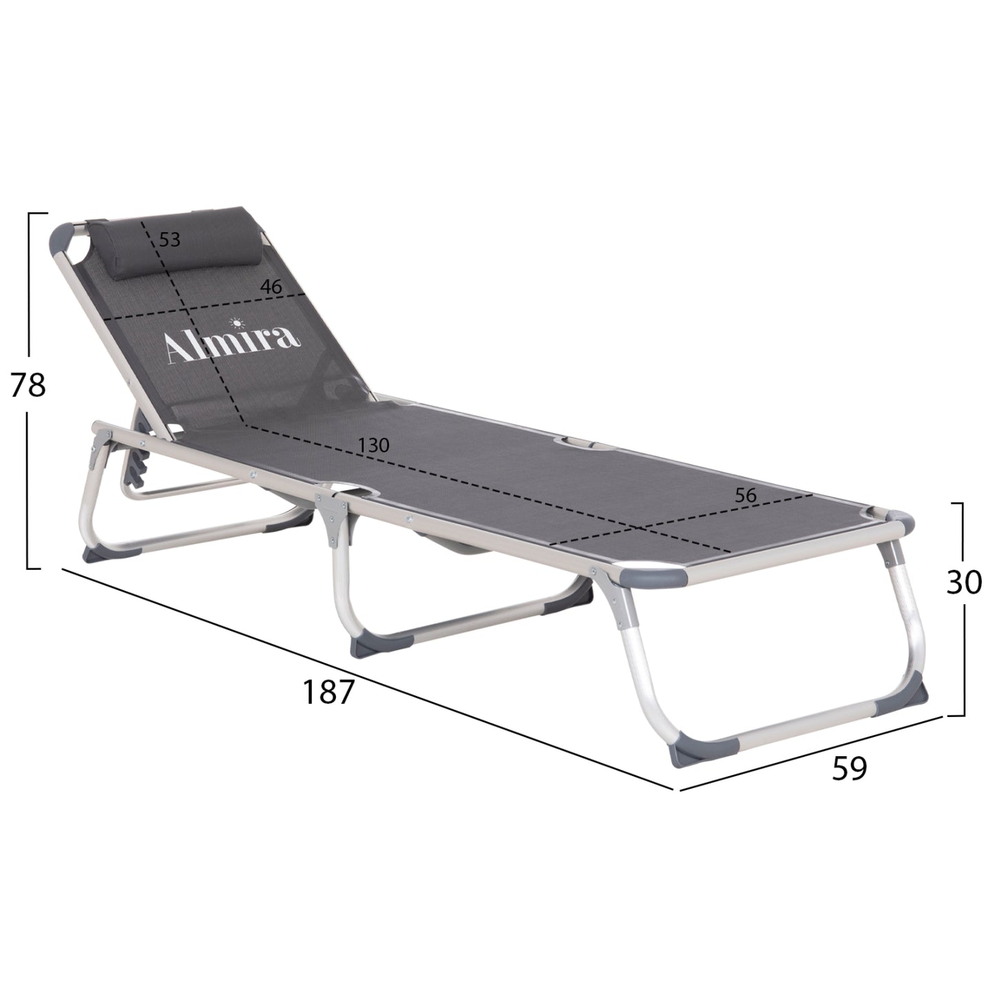 Beach Sunbed Heavy Duty Aluminum Almira Hm5054.10 Grey Textilene 187x59x78hcm.