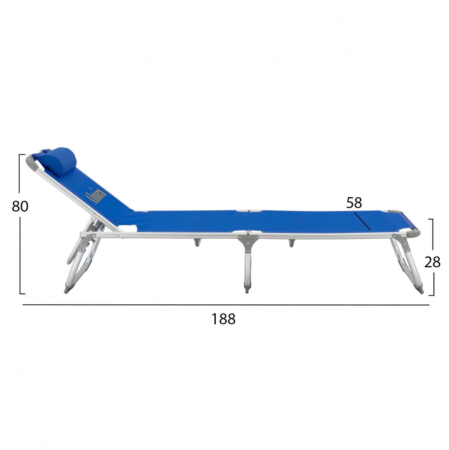 Sunbed For Beach Hm5054.01 Heavy Type Blue Aluminum 188x58x28-80 Cm.