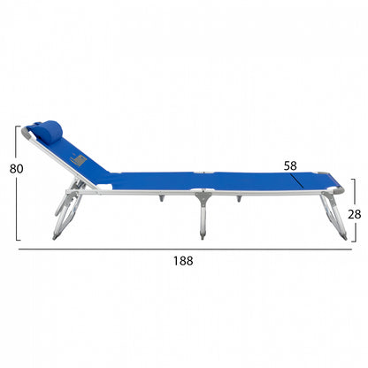 Sunbed For Beach Hm5054.01 Heavy Type Blue Aluminum 188x58x28-80 Cm.