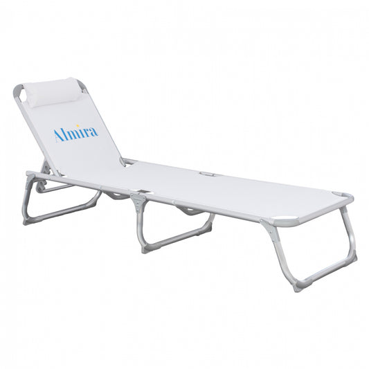 Sunbed For Beach Hm5054.03 Heavy Type White Color Aluminum 188x58x31-81 Cm.