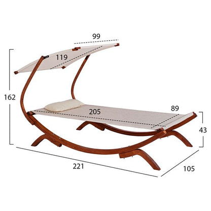 Sunbed Wooden Walnut-beige With Shade Colby Hm5671.02 105x221x162cm