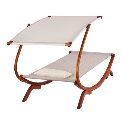 Sunbed Wooden Walnut-beige With Shade Colby Hm5671.02 105x221x162cm