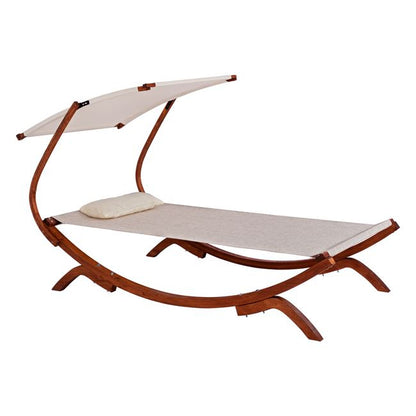 Sunbed Wooden Walnut-beige With Shade Colby Hm5671.02 105x221x162cm