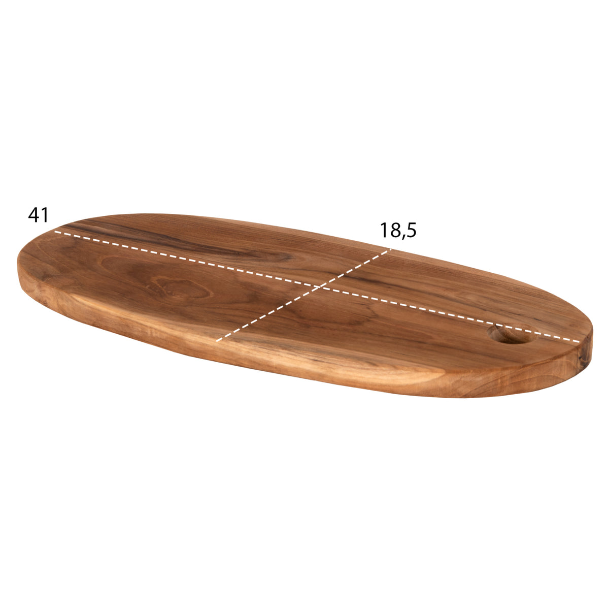 Cutting Board Oval For The Kitchen Hm4284 Teak Wood In Natural-with Hanging Hole 15x41x2h Cm.