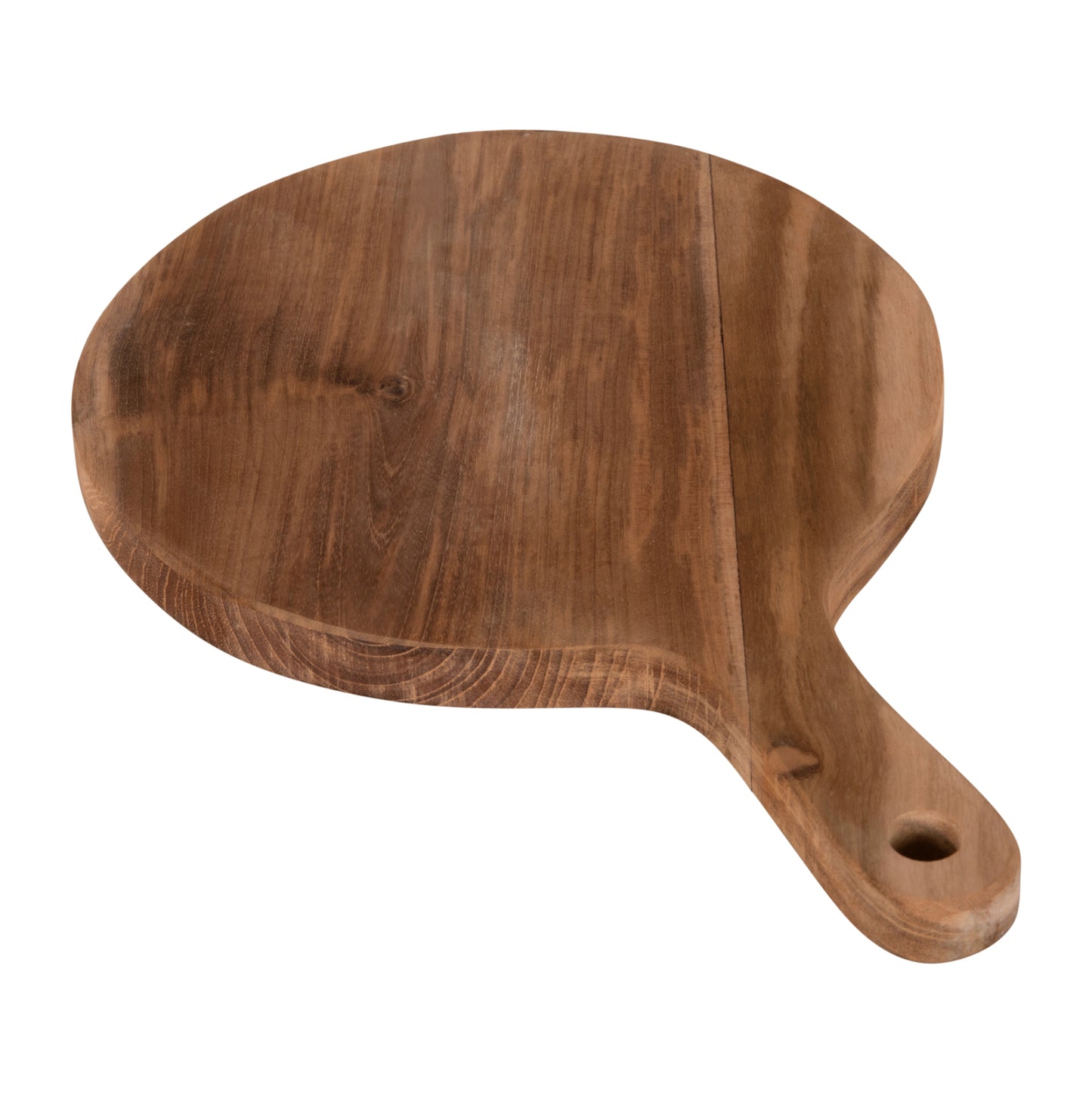 Cutting Board Round Hm4292 Teak Wood In Natural-with Hanging Hole And Handle 23x35x2hcm.
