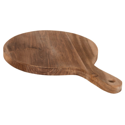 Cutting Board Round Hm4292 Teak Wood In Natural-with Hanging Hole And Handle 23x35x2hcm.